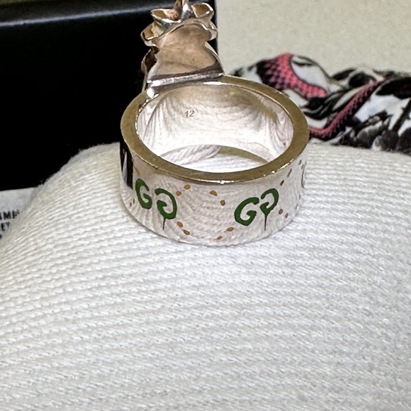 NWOT authentic Gucci Sterling Silver Enamel GucciGhost Pineapple GG Ring us6 - Picture 7 of 16
